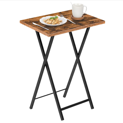 Folding TV Tray Tables, Set of 2 Side Table for Small Space, Industrial Snack Tables for Eating at Couch, Stable Metal Frame, Easy Assembly, Space Saving - 14.2" x 18.9" x 26.2"/Brown